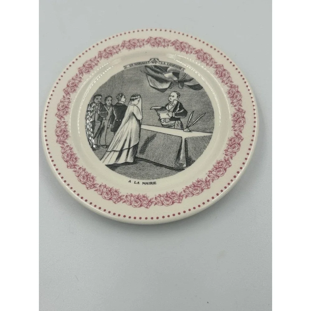 Gien Mariage à la campagne Faience Plates Set of 6,6 in Round Made in France